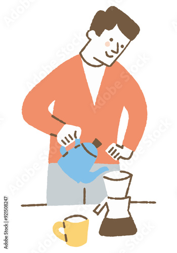 Man brewing his favorite coffee_Color