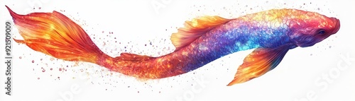 Mystical mermaid tail, fantasy element, detailed illustration, vibrant colors, isolated on white background photo