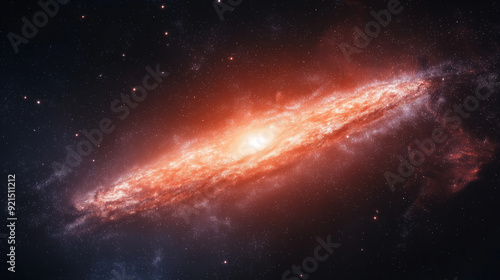 Red galaxy in deep space.High quality photo, Bright color, realistic.