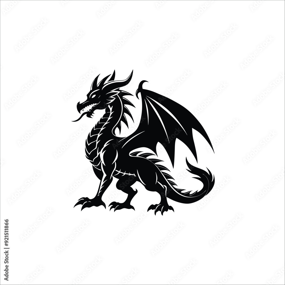 Silhouette flying dragon full body black color Silhouette flying dragon full body black color