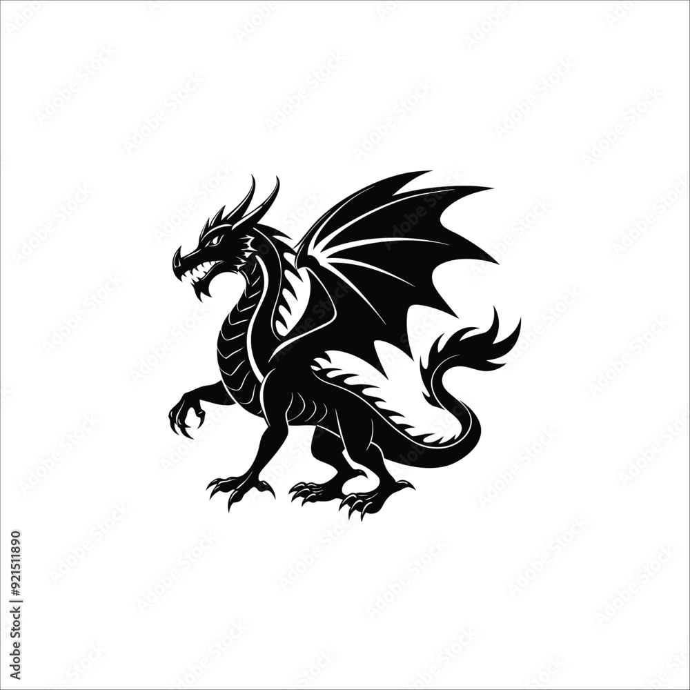 Silhouette dragon full body black color Silhouette dragon full body black color