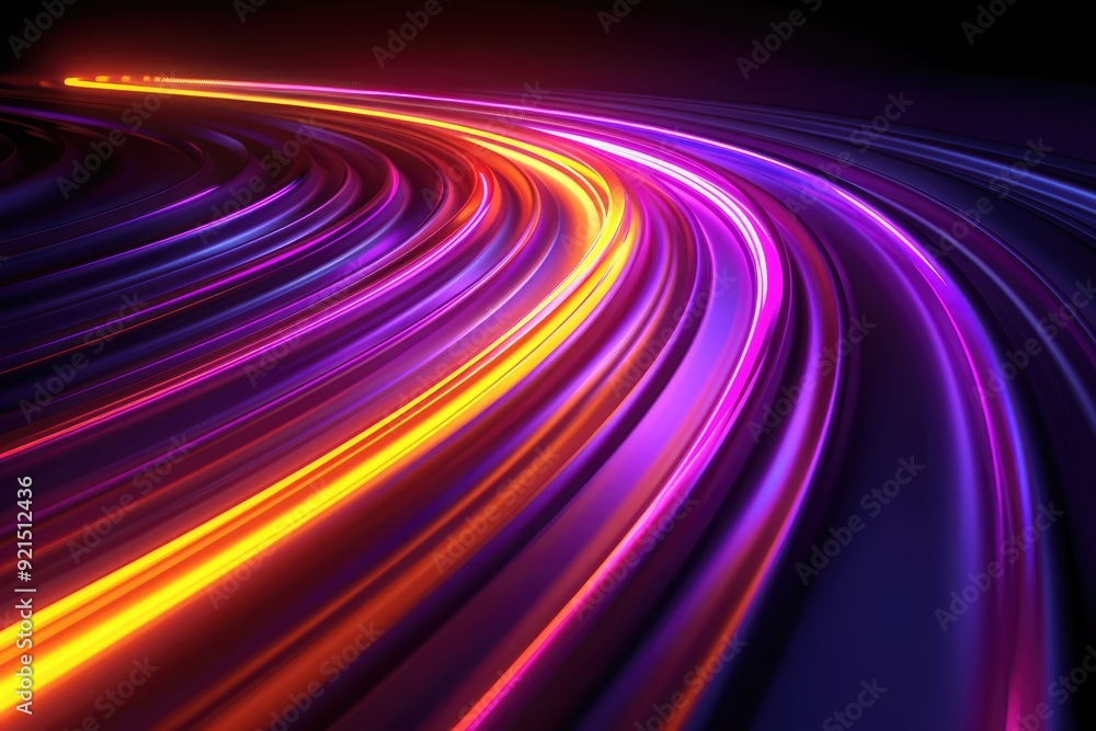 Futuristic neon glowing curved light trails in vibrant colors against a dark background Futuristic neon glowing curved light trails in vibrant colors against a dark background