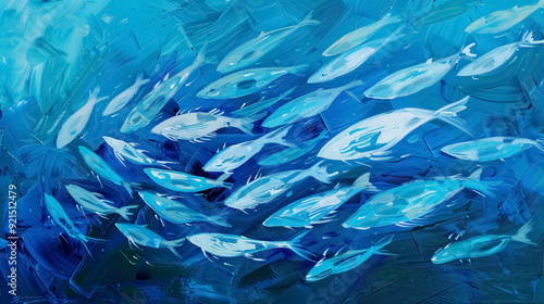 Fototapeta Naklejka Na Ścianę i Meble -  Scad Jamb Underwater: Large school of scad fish swimming underwater, showcasing 