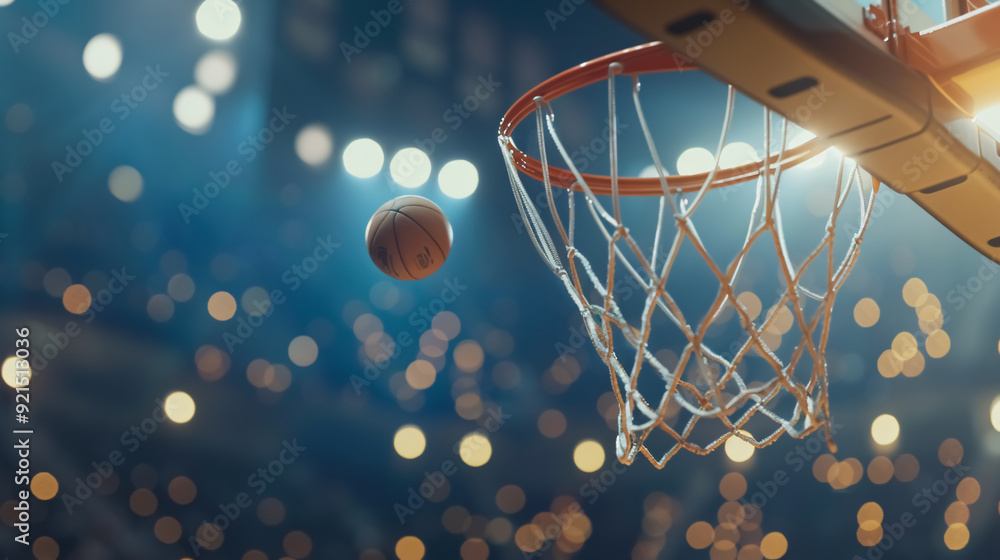 scoring during a basketball game - ball in hoop scoring during a basketball game - ball in hoop