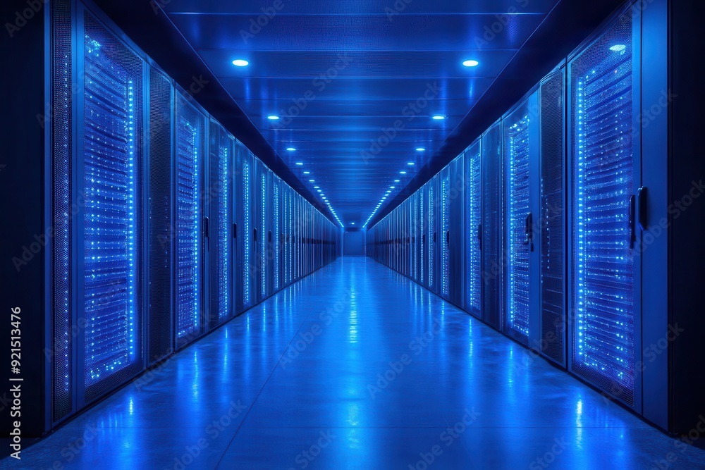 hightech server room interior rows of sleek server racks illuminated by blue led lights intricate network of cables and wires futuristic ambiance symbol of digital infrastructure hightech server room interior rows of sleek server racks illuminated by blue led lights intricate network of cables and wires futuristic ambiance symbol of digital infrastructure