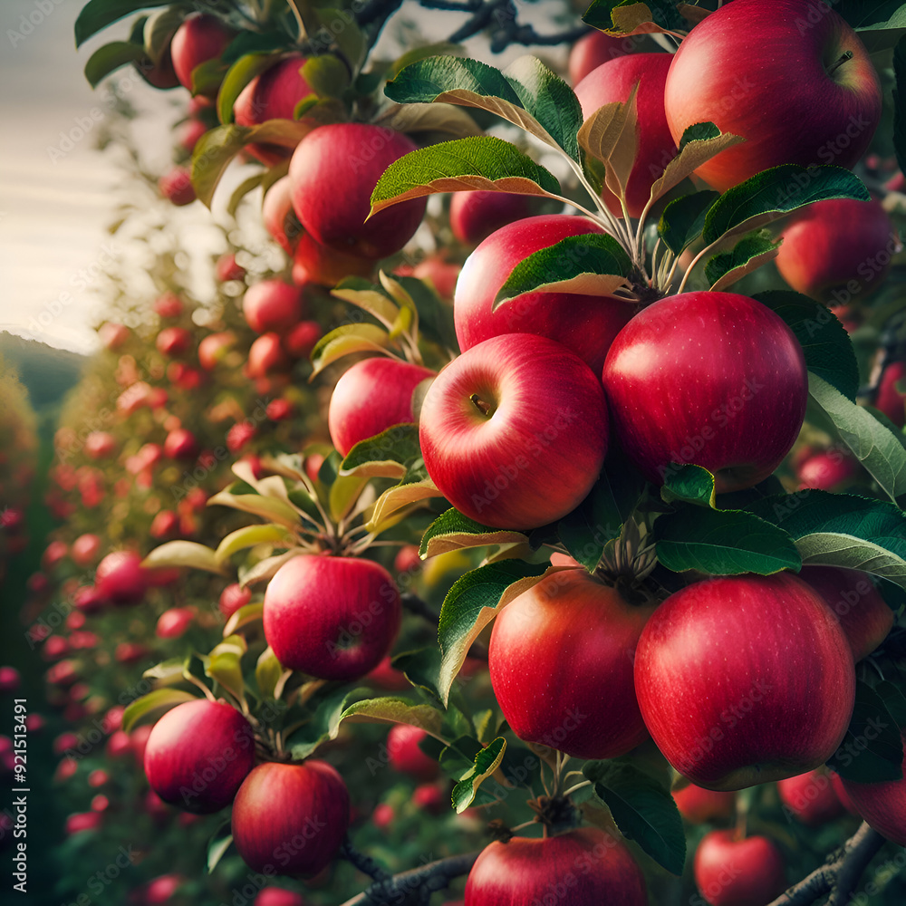 Red apples on tree ready to be harvested. Ripe red apple fruits in apple orchard. Selective focus.
Red apples on tree ready to be harvested. Ripe red apple fruits in apple orchard. Selective focus.