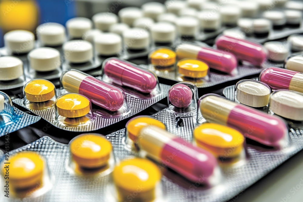 Vibrant display of assorted pharmaceutical pills and capsules on packaging materials emphasizing the importance of proper medication storage and handling Vibrant display of assorted pharmaceutical pills and capsules on packaging materials emphasizing the importance of proper medication storage and handling