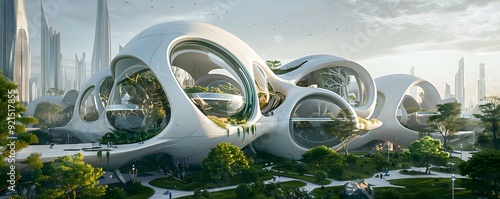 Futuristic Urban Oasis with Organic Architecture photo