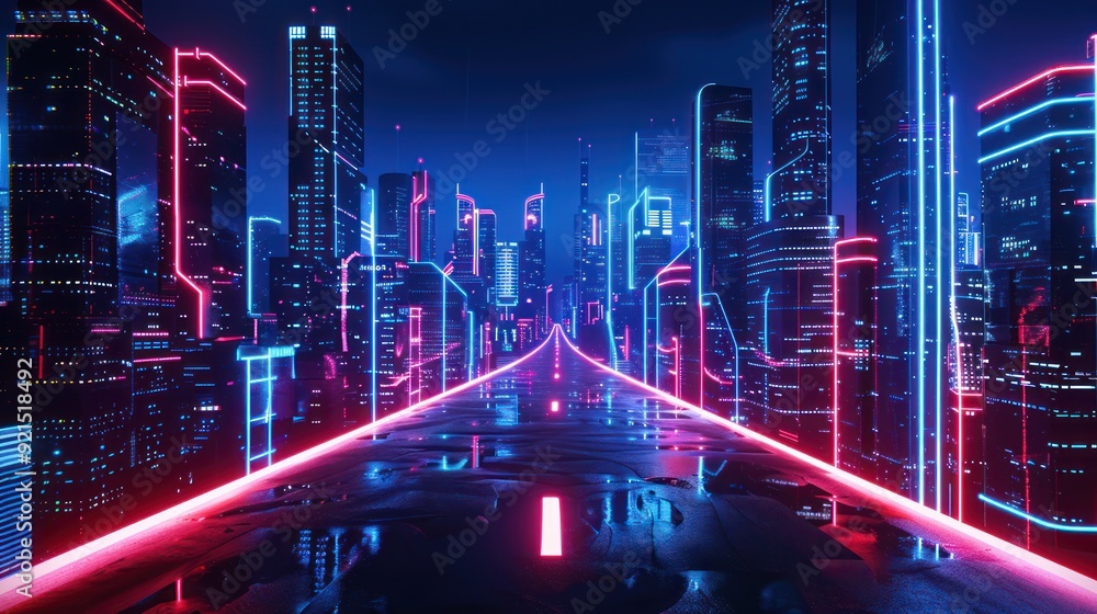 Neon Cityscape - Futuristic Glow Neon Cityscape - Futuristic Glow