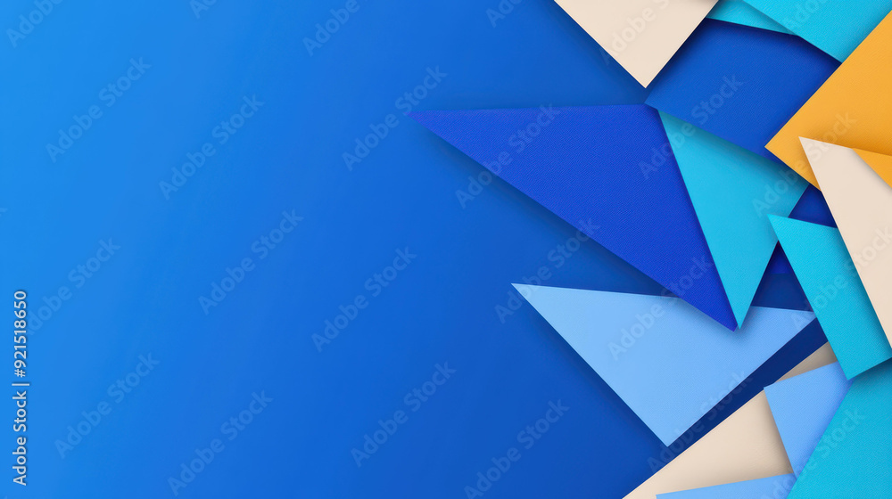 Vibrant abstract blue background features playful triangles, perfect for modern designs and creative projects. Vibrant abstract blue background features playful triangles, perfect for modern designs and creative projects.