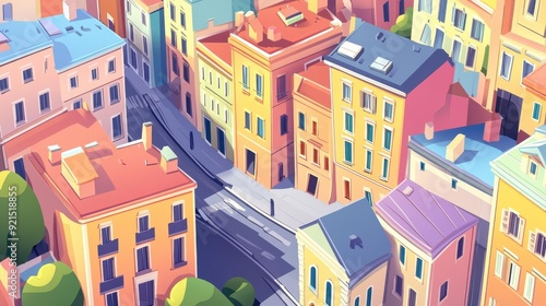 A whimsical birdseye view of a vibrant cityscape, blending modern charm with classic elements from an iconic city.