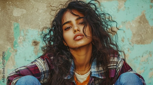 Teen Indian Woman with Brown Curly Hair creative poster.