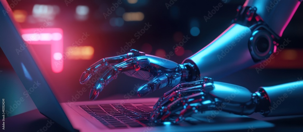 Robotic Hands Typing on Laptop Keyboard Robotic Hands Typing on Laptop Keyboard