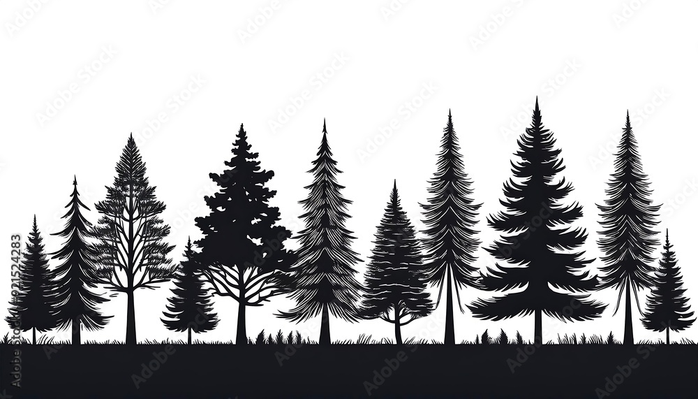 Obraz premium silhouette of abstract pine trees illustration