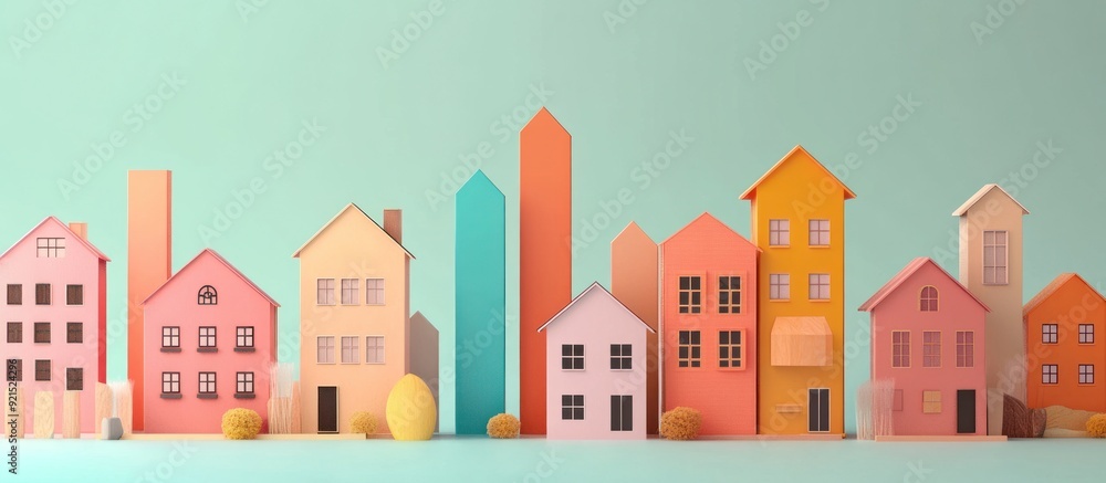 Colorful Miniature Houses on a Pastel Background Colorful Miniature Houses on a Pastel Background