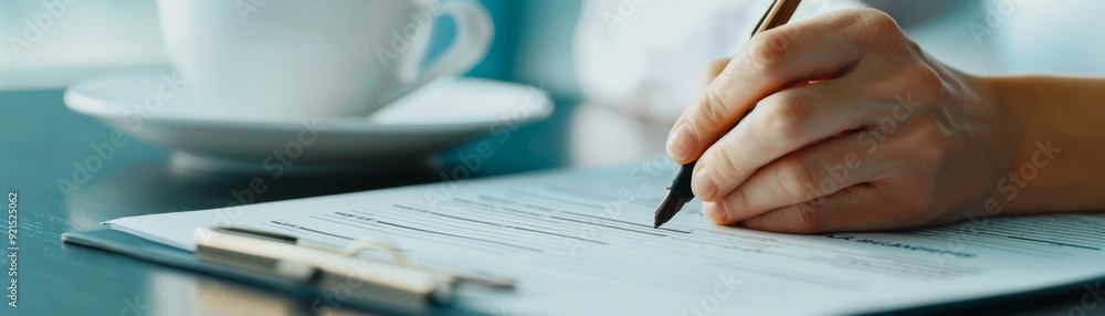 Close up of a hand signing a document Close up of a hand signing a document