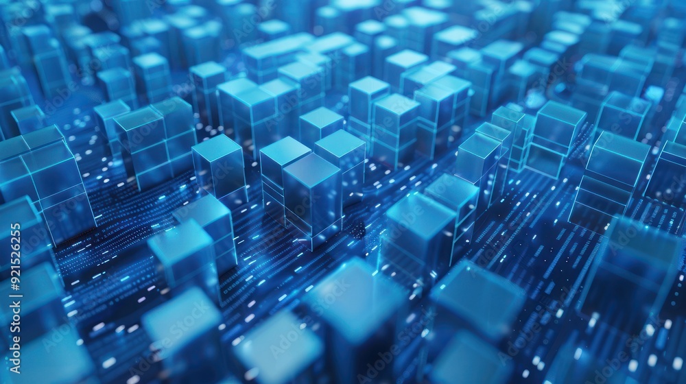 Obraz premium Abstract Blue Cubes and Circuitry