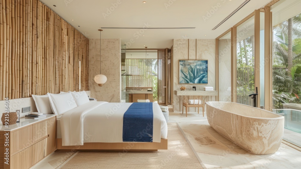 Fototapeta premium Luxury hotel bedroom with a view
