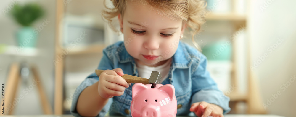 Little Girl Breaking Piggy Bank Little Girl Breaking Piggy Bank