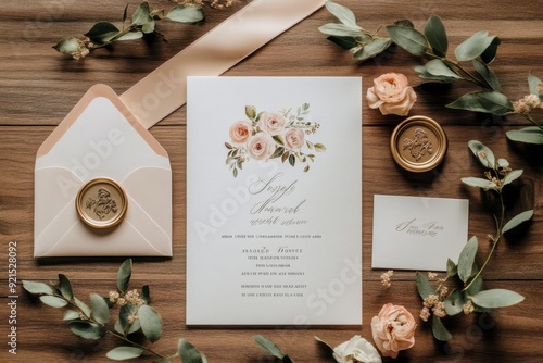 Elegant Wedding Invitation Card with Pastel Florals and Gold Accents.