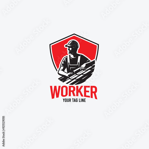 logo design featuring construction workers on a roof, symbolizing teamwork and collaboration in building projects. Ideal for construction businesses and teamwork concepts.