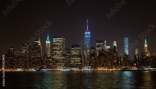 New york city skyline glowing under starry night 36