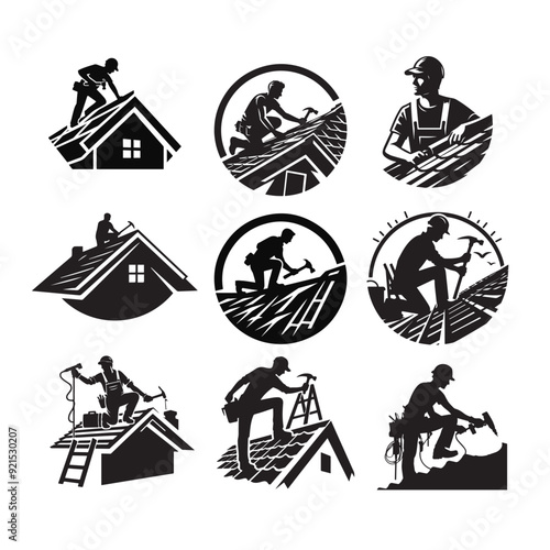 WORKER ROOFER BUNDLE COLLECTION
rooder, handyman, worker, logo simple silhouete, black and wahite construction logo, black and white worker logo, roof service logo