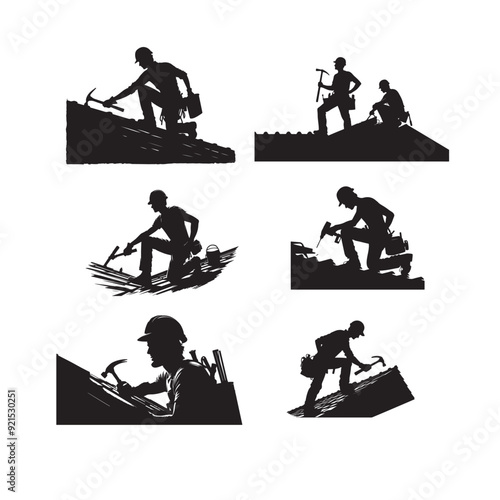 logo design featuring construction workers on a roof, symbolizing teamwork and collaboration in building projects. Ideal for construction businesses and teamwork concepts.
