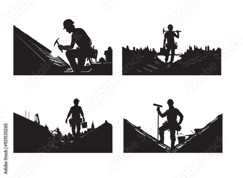 WORKER ROOFER BUNDLE COLLECTION
rooder, handyman, worker, logo simple silhouete, black and wahite construction logo, black and white worker logo, roof service logo