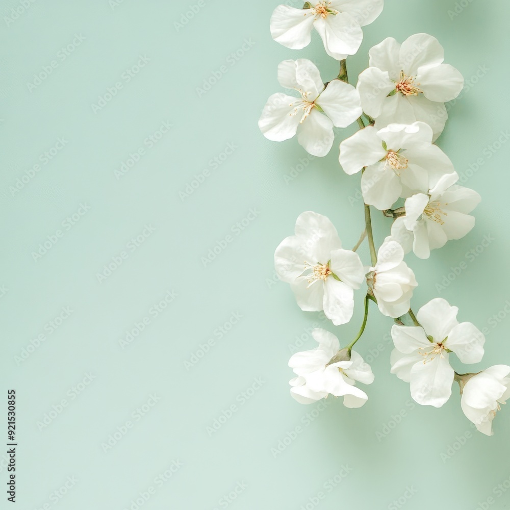 A bouquet of white flowers is displayed on a green background A bouquet of white flowers is displayed on a green background