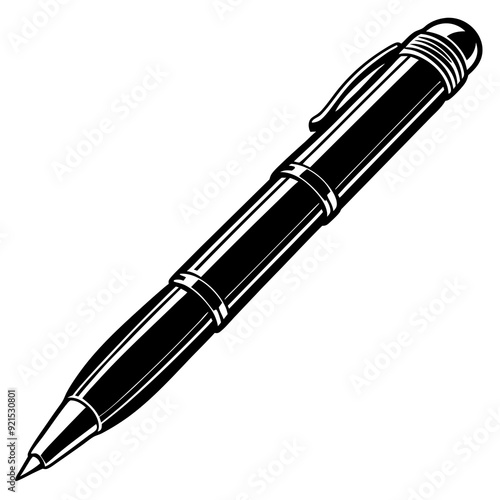 Pen isolated on white, pen vector illustration, education vector art, pen silhouette, ballpoint vector icon, pen cartoon line art, eps
