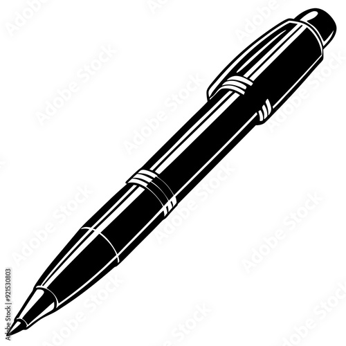 Pen isolated on white, pen vector illustration, education vector art, pen silhouette, ballpoint vector icon, pen cartoon line art, eps
