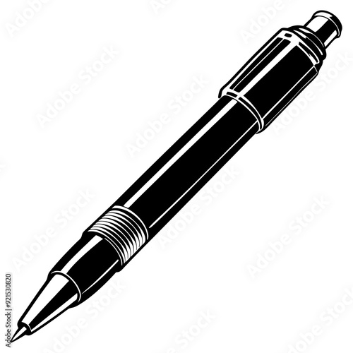 Pen isolated on white, pen vector illustration, education vector art, pen silhouette, ballpoint vector icon, pen cartoon line art, eps
