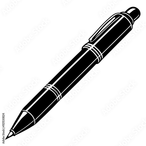 Pen isolated on white, pen vector illustration, education vector art, pen silhouette, ballpoint vector icon, pen cartoon line art, eps
