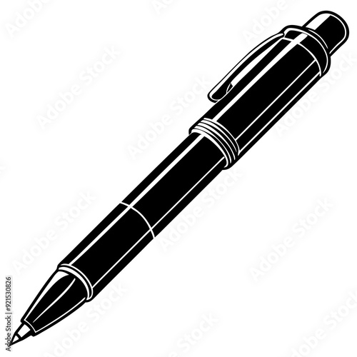 Pen isolated on white, pen vector illustration, education vector art, pen silhouette, ballpoint vector icon, pen cartoon line art, eps
