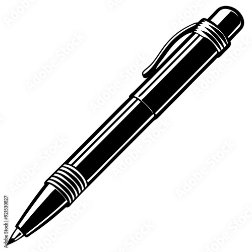 Pen isolated on white, pen vector illustration, education vector art, pen silhouette, ballpoint vector icon, pen cartoon line art, eps
