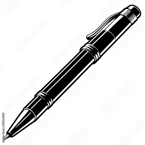 Pen isolated on white, pen vector illustration, education vector art, pen silhouette, ballpoint vector icon, pen cartoon line art, eps
