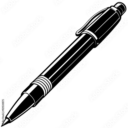 Pen isolated on white, pen vector illustration, education vector art, pen silhouette, ballpoint vector icon, pen cartoon line art, eps
