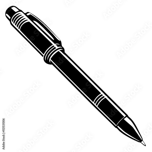 Pen isolated on white, pen vector illustration, education vector art, pen silhouette, ballpoint vector icon, pen cartoon line art, eps
