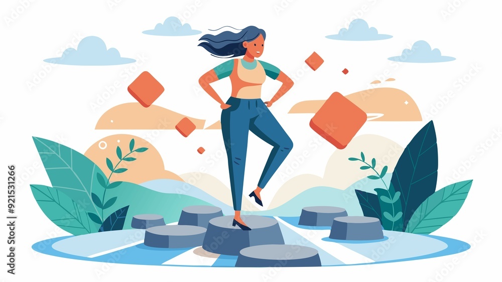 Challenges are stepping stones, not roadblocks. This image depicts a confident woman embracing a new venture, emphasizing the spirit of resilience and the power of taking risks. Challenges are stepping stones, not roadblocks. This image depicts a confident woman embracing a new venture, emphasizing the spirit of resilience and the power of taking risks.
