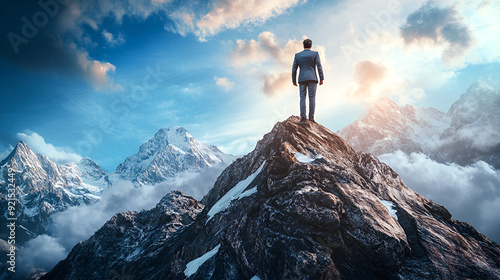 hombre empresario de negocios triunfando y llegando a la cima de sus metas en los negocios de su empresa triunfo y empoderamiento liderazgo en el trabajo photo