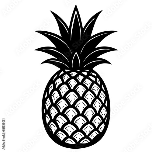 Pineapple isolated on white, pineapple vector illustration, food vector art, pineapple silhouette, fruit vector icon, pineapple cartoon line art, eps