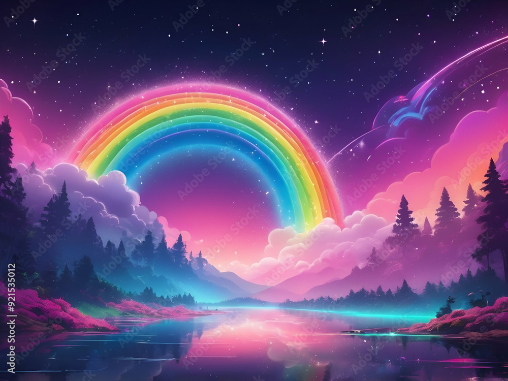 Fototapeta premium abstract neon Fantasy rainbow background of magic sky in sparkling stars