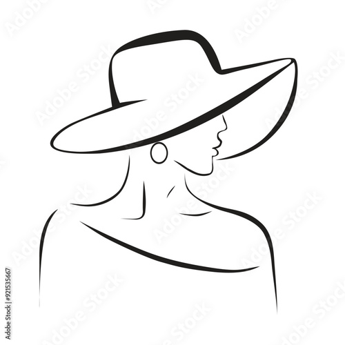 Beautiful woman face portrait and hat vector art illustration