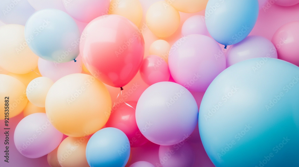 Balloons of Different Colors on a Soft Pastel Gradient Backdrop, Creating a Joyful and Celebratory Atmosphere Balloons of Different Colors on a Soft Pastel Gradient Backdrop, Creating a Joyful and Celebratory Atmosphere