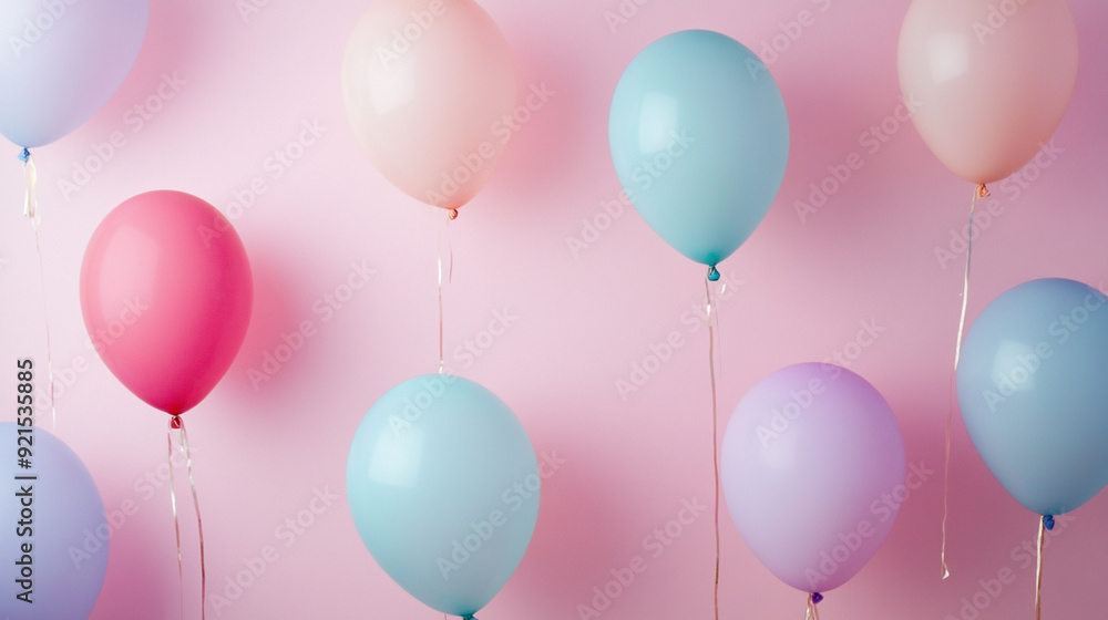 Balloons of Different Colors on a Soft Pastel Gradient Backdrop, Creating a Joyful and Celebratory Atmosphere Balloons of Different Colors on a Soft Pastel Gradient Backdrop, Creating a Joyful and Celebratory Atmosphere