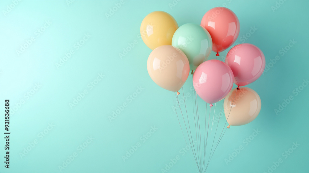 Joyful Scene of Colorful Balloons Against a Soft Pastel Gradient Background, Celebrating Happiness and Cheer Joyful Scene of Colorful Balloons Against a Soft Pastel Gradient Background, Celebrating Happiness and Cheer