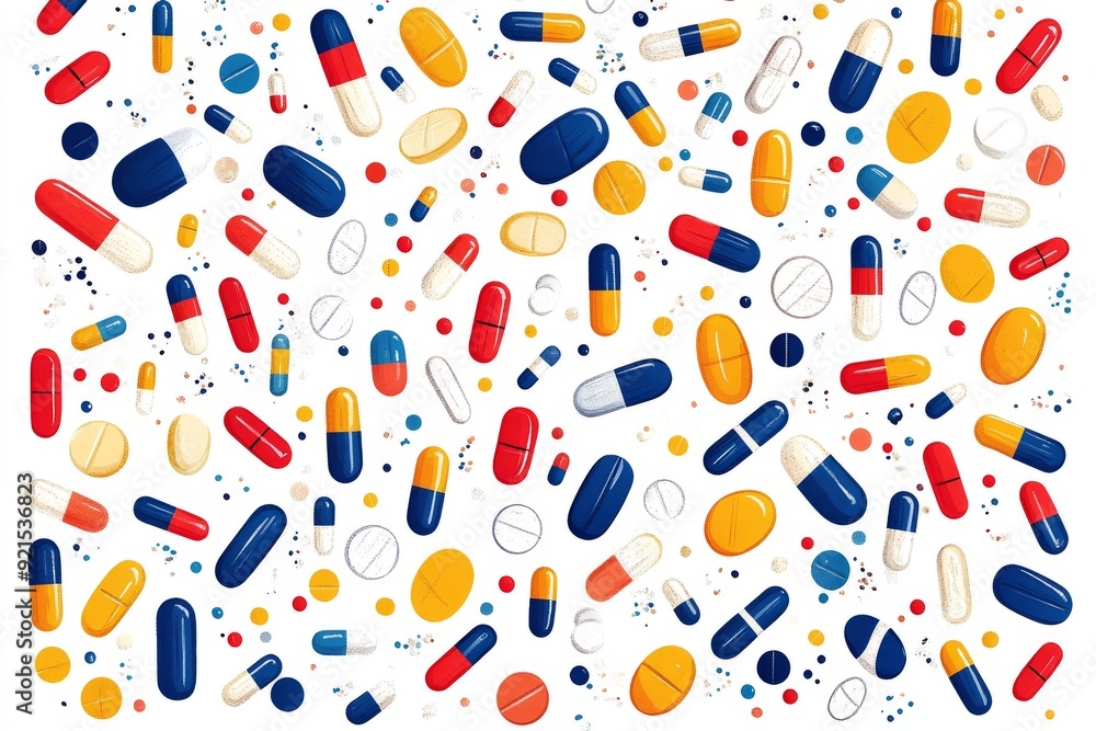 Artistic Medication Background with a Blend of Pills and Capsules Ideal for Creative Pharmaceutical Projects Artistic Medication Background with a Blend of Pills and Capsules Ideal for Creative Pharmaceutical Projects