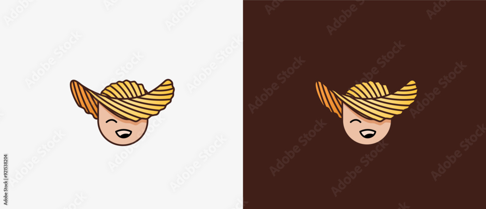 Logo Cute Cowboy and potato chips, snack, chips, fastfood, potato fries cartoon illustration. Editable file Logo Cute Cowboy and potato chips, snack, chips, fastfood, potato fries cartoon illustration. Editable file