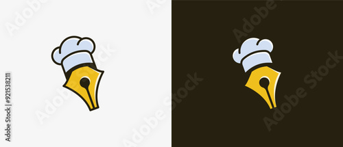 Logo Chef hat and Pen nib. Logo vlogger, food writer, food review, class cook, learning cook, recipe. Editable file